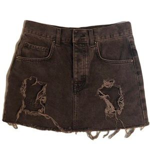 Black denim mini skirt